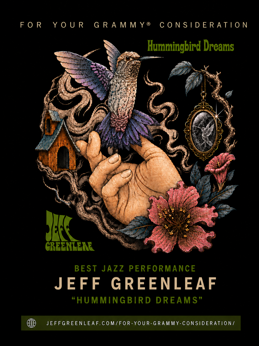 Jeff Greenleaf “Hummingbird Dreams” Grammy consideration artwork for Best Jazz Performance
